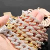 Pulseira masculina Cuban chain 20mm cobre zircônia transfronteiriça, banhada a ouro real, fecho tipo caixa hip-hop com zircônia, moderna e única