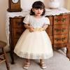 Vestido infantil Vestido de princesa para niña de un año Vestido de novia para niña de flores Vestido abullonado Vestido blanco de niña Vestido de primavera y otoño