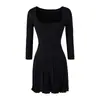 Vestido de Punto Estilo Francés Sexy Elegante Cuello Cuadrado Manga Corta Otoño Nueva Llegada Ceñidor de Cintura Adelgazante Favorecedor Falda Corta Chica Caliente