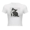 Estilo europeu e americano verão moderno casual estampado gato camiseta slim-fit manga curta quente menina top roupas femininas