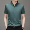 Camisa de Hombre de Manga Corta Sin Marcas Verano Nueva Seda de Hielo Media Manga de Alta Calidad Color Sólido Básica Casual de Negocios