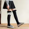 Calcetines largos para niña para otoño, calcetines altos finos hasta la rodilla para niños, con encaje y lazo, calcetines dulces y elegantes de princesa para bebés