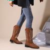 Botas Cowboy Ocidentais de Salto Alto Grosso Estilo Europeu e Americano para Mulheres, Botas Martin Slip-On Bordadas com Corte em V de Verão, Botas Curtas de Montaria Retro Slim de Cano Médio