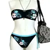 Conjunto de Bikini de Tubo de Verano Ins para Chicas Calientes con Traje de Baño de Lado con Lazo y Abertura para Mujeres en la Playa