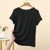 Verano Delgado Simple Modal Color Puro Cuello Redondo Capa Base Holgado Talla Grande Casual Manga Corta Gordo Talla Grande Top