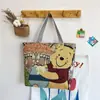 Bolsa de Lona para Mujer Moda Casual Bolso de Hombro Bolso Tote de Trabajo Bolso de Mano Bolsa de Lona Bordado de Dibujos Animados Hui Li