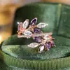 Anel de abertura de cavalo com zircônia olho de cavalo e folha AliExpress transfronteiriço moda tudo-combinável