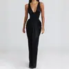 Vestido de Festa com Decote em V Profundo e Cintura Marcada com Estrutura de Peixe, Estilo Minimalista Francês de Alto Padrão, Vestido Longo de Cetim Liso com Pregas, Sexy para Mulheres