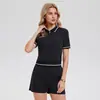 Conjunto de Ropa de Golf y Tenis Estilo Old Money Caijue Camisa Polo de Manga Corta con Cremallera Pantalones Cortos Deportivos de Cintura Alta Conjunto de Dos Piezas