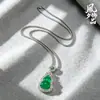Nuevo Collar de Moda Estilo Chino Calabaza Gota de Agua Verde con Calcedonia Verde Transparente tipo Hielo Simulada, Estilo Vintage, Completamente Adornado con Diamantes
