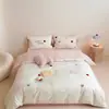 Conjunto de Quatro Peças de Cetim de Algodão de Fibras Longas Contagem 100S Bordado Aba Larga Cor Pura Roupa de Cama de Algodão Puro Lençóis de Cama Lençol de Cama Conjunto