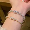 Pulsera Abierta de Zirconia de Trigo Super Brillante con Lazo para Mujer, Pulsera de Moda Personalizada de Gama Alta, Exquisita Pulsera de Nicho de Lujo Ligero