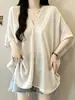 Camisa casual fina de manga curta estilo coreano plus size para mulheres, verão, caimento solto, top emagrecedor e moderno para mulheres