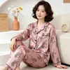 Pijama francés reductor de edad para mujer, nuevo para primavera y otoño, simple, con puntos de ola, manga larga, pantalones de seda helada, ropa de casa, traje de moda, venta al por mayor