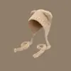 Chapéu de Lã Tricotado de Pelúcia Espesso Feminino Outono e Inverno À Prova de Frio Proteção Auricular Quente Mostra o Rosto Pequena Versão Coreana Cabeça Grande
