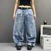 Jeans em estilo AC 26SS novo, com estampa digital 3D, desgastado, puído e desbotado, para homens e mulheres
