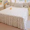 2025 Nuevo Juego de Falda de Cama de Algodón de Tres Piezas, Estilo Colcha de una Pieza, Sábana de Cama de Algodón Puro con Volantes, Falda Cubierta Envolvente para Cama Estilo Coreano