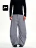 Con unos ricos pantalones casuales de pierna ancha a cuadros azul americano, diseño holgado unisex, simples personalizados, adelgazantes, pantalones largos holgados con curvas