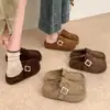 Zapatos Birkenstock de Terciopelo Plus para Otoño e Invierno, Zapatos Mula Retro de Hebilla Cuadrada para Mujer, Marrón Caqui Camello, Zapatos de Algodón Cómodos para Ponerse Fácilmente