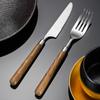Cuchillo de Acero Inoxidable 304, Tenedor, Cuchara, Mango de Madera Huali, Cuchillo para Bistec para Hotel y Restaurante, Cuchara para Vajilla Occidental para el Hogar, 5 Piezas al Por Mayor
