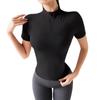 Top de Yoga de Media Cremallera de Manga Corta para Mujer Verano Ajustado de Secado Rápido Transpirable que Cubre el Vientre Camiseta Deportiva para Correr sin Almohadilla en el Pecho