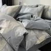Juego de Cuatro Piezas de Algodón Puro Estilo Nórdico, Funda Nórdica 100% Algodón Puro, Sábana Plana, Sábana Ajustable, Ropa de Cama Sencilla para Dormitorio Principal, Juego de Tres Piezas para Estudiantes