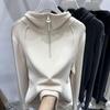 Europeu 2024 Nova Cor Sólida Meio Zíper Veludo Com Capuz Camisola Feminino Outono e Inverno Design Sense Base Camisa Top Hoodie