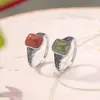 Anel de Prata Esterlina S925 Yuebao Jewelry Padrão Quadrado Vazado Jade Nan Hong Qing Shui Estilo Chinês Retrô Envelhecido Anel de Prata