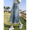 Ropa para Mujer Tallas Grandes 2025 Primavera Nuevo Estilo Falda de Mezclilla Desgastada Estilo Casual Europeo Elegante que Cubre las Caderas