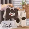 Conjunto de Moda Primavera para Niños 2026 Estilo Nuevo Bebé Niño Primavera Nuevo Estilo Suéter Chaleco de Perro Manchado Manga Larga Conjunto de Tres Piezas