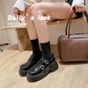 Novos Mocassins Amiu Estilo Primavera Fivela Dupla Bico Redondo Estilo Britânico Pelúcia Sola Grossa para Mulheres