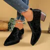 Sapatilhas de Camurça de Ovelha com Bico Fino para Mulheres, Novos Sapatos Casuais de Trabalho de Salto Grosso para Quatro Estações, Negócios de Escritório, Pernas Longas