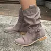 Aberto durante o Festival da Primavera, grande estoque disponível, botas de camurça plissada de corte baixo com salto baixo e quadrado outono/inverno 2026 tamanhos grandes 40-43
