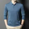 Suéter de Lã High-End Tendência para Homens com Seda de Amora, Suéter Básico de Malha Casual Solto com Gola Lapela para Homens
