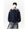 Sudadera con capucha de bloques de color a rayas americanas para hombre, Otoño, Marca de moda, Casual, Para pareja, Camisa POLO, Adolescente, Versátil, Top de manga larga