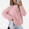 Nuevo suéter de punto casual holgado de color liso estilo europeo y americano para otoño e invierno, jersey de punto grueso de cuello redondo con trenzas para mujer