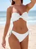 Bikini Strapless con Borde Ondulado para Mujer 2024 Traje de Baño de Dos Piezas Strapless con Espalda de Encaje y Cierre de Tiras Traje de Baño para Playa