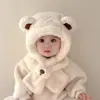 Chapéu de Inverno Infantil Cachecol de Bebê Tudo-em-Um Chapéu Fofo de Pelúcia Acolchoado Quente de Inverno para Bebê Chapéu Super Fofo com Proteção para Orelhas
