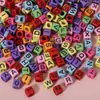 6X6 Contas Coloridas de Letras Inglesas Misturadas Contas Luminosas Quadradas Planas Material para Pulseira DIY Feito à Mão Acessórios de Contas Soltas
