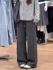 Pantalones Casuales Acolchados Cálidos de Otoño e Invierno para Mujer Cintura Alta Adelgazantes Rayas Verticales Algodón Holgados Pierna Recta Bidireccional Pantalones de Pierna Ancha