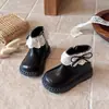Botas Femininas Estilo Coreano Outono Inverno Botas Curtas Estilosas Infantis Acabamento em Renda Botas Individuais de Princesa Botas Individuais da Moda para Meninas