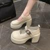 Mocasines Gruesos de Tacón Alto con Falda Temporada 2024 Nueva Moda Estilo Coreano Hebilla de Mariposa Suela Gruesa Zapatos Mary Jane para Mujer