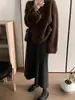 Suéter de pele de mink de pelo longo estilo coreano para outono e inverno para mulheres, curto, gola redonda, pulôver, top de pele de mink espessado, peça externa felpuda