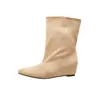 Botas de Veludo com Salto Interno de 6cm, Bico Fino, Cano Médio, Femininas 2026 Nova Moda Versátil Emagrecedoras Dobráveis para Panturrilha Larga Moda Botas de Cano Curto