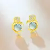 Los Pendientes de Lujo Versátiles Más Vendidos de Xiaohongshu Estilo Chino Nuevo Hechos de Jade Azul Natural con Acentos Dorados, Pendientes Únicos