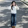 Nova Coleção Outono/Inverno Design Moderno Estilo College Meninas Falso Duas Peças Gola Alta Casual Versátil Conjunto de Duas Peças Jeans
