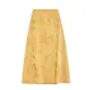 Falda negra de jacquard con ácido acético para mujer, verano 2025, nueva falda de cintura alta, corte A, falda de satén de longitud media hasta la cadera.