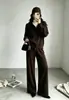 Conjunto de Suéter Casual de Moda Estilo Coreano para Mujer Otoño Invierno Nuevo Estilo Perezoso con Capucha Tejido Holgado Pantalones de Pierna Ancha Conjunto de Dos Piezas