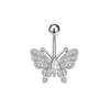 Anillo de Ombligo de Acero Inoxidable con Forma de Corazón de Mariposa Europea y Americana Nueva Incrustado con Circonita, Clavo de Ombligo con Forma de Corazón de Trébol de Cuatro Hojas Perforado