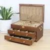 Caja de joyería Xianglong de madera maciza con cerradura, gran capacidad, estilo vintage, para guardar collares y otras joyas